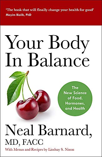 Book cover: "Your Body In Balance" with cherries and green leaf imagery.
