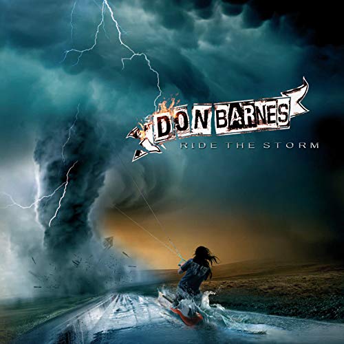 CD cover: person kitesurfing towards a swirling storm and lightning.