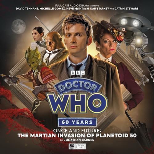 Doctor Who audio drama cover featuring David Tennant and other cast members against space background.