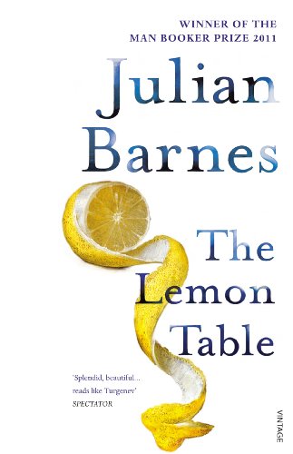 Book cover: "The Lemon Table" by Julian Barnes with lemon peel image.