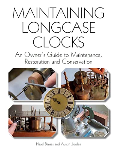 Book cover: “Maintaining Longcase Clocks” with clock parts imagery.