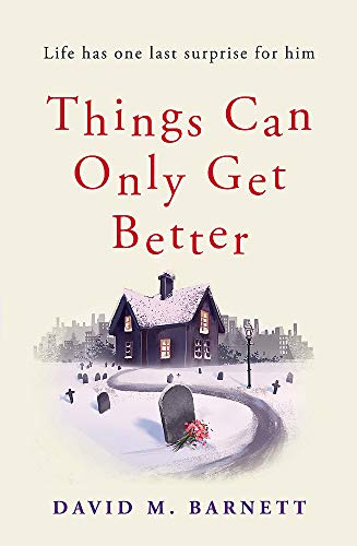 Book cover with a snowy landscape, small house, and graves.