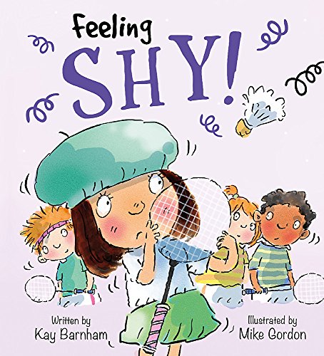 Book cover depicting a child hiding face with badminton racket.