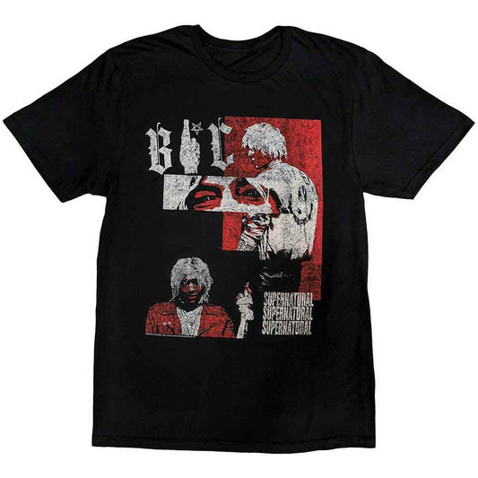 Black t-shirt with a photo collage of musician Barns Courtney, size XX-Large.