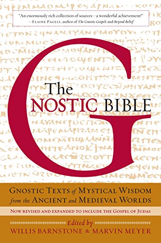 Book cover for The Gnostic Bible with a large red letter G on background text.
