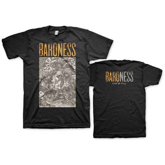 Black Baroness band t-shirt, front and back views, size 2XL.