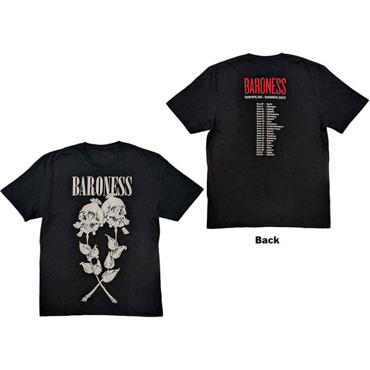 Black unisex t-shirt with large floral “Razor Bloom” design on the back.