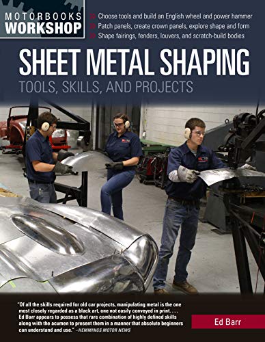 Book cover: "Sheet Metal Shaping" with people working on car parts.