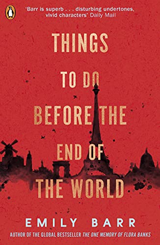 Book cover with red background, black Paris skyline silhouette, and gold text title.