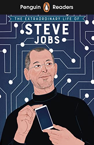 Book cover showing an illustration of Steve Jobs holding a smartphone against circuit board background.