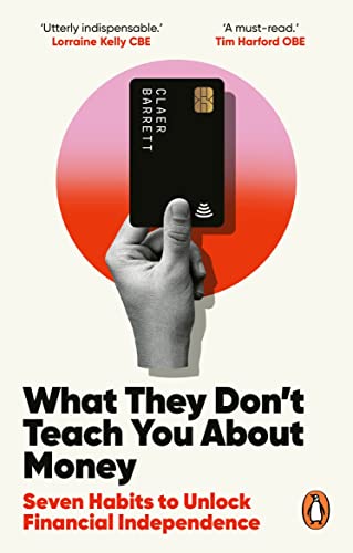 Book cover with a hand holding a black credit card against a pink circle.