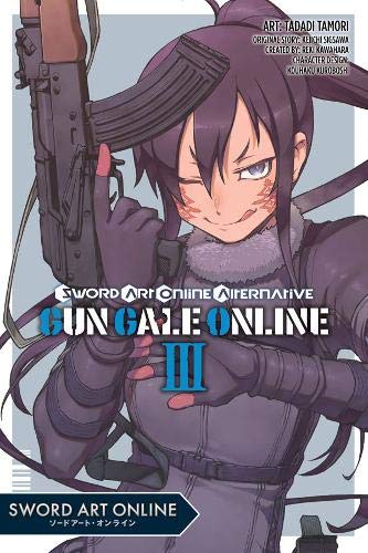 Manga volume cover with a woman holding a large gun, purple hair.