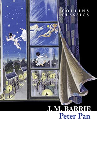 Cover of “Peter Pan” showing children flying near a window.