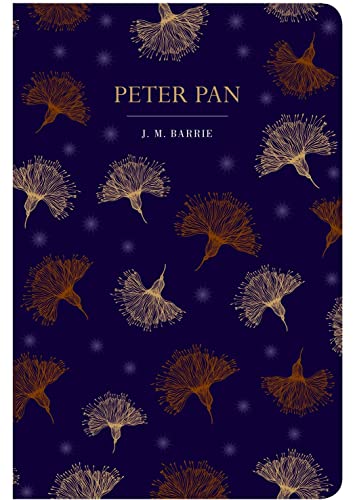 Dark blue book cover with gold line-art flower illustrations and the title Peter Pan.