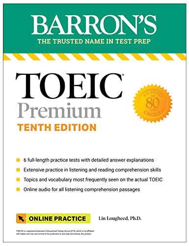TOEIC Premium Tenth Edition test prep book cover with gold seal.