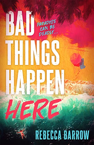 Book cover with title text over a tropical beach scene with a swimmer.
