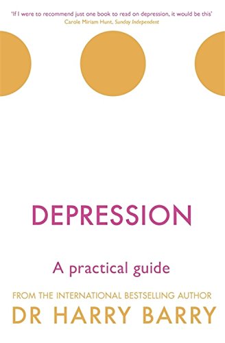 Book cover: "Depression: A practical guide" with orange circles above text.