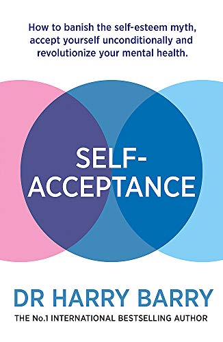 Book cover with overlapping pink and blue circles, text “SELF-ACCEPTANCE”.
