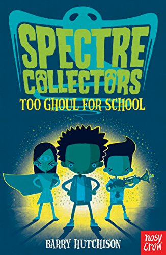 Book cover: three teal cartoon children with a ghost above the title.