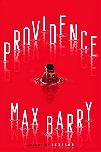 Book cover with an astronaut floating in red liquid, title and author text above.