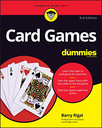 Book cover for "Card Games For Dummies" with playing cards.