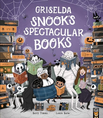 Book cover with costumed figures reading amongst a tall stack of books.