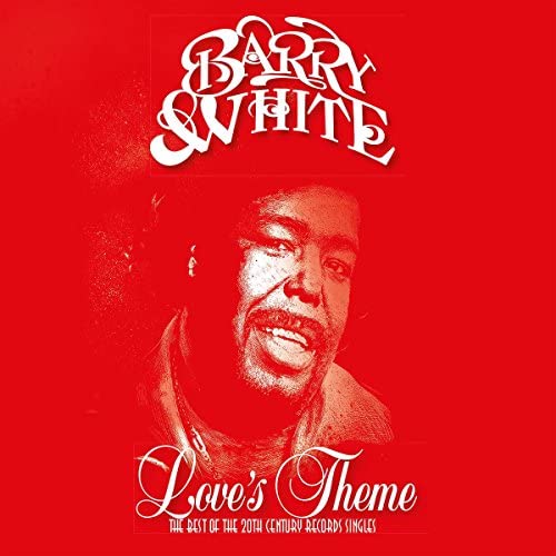 Barry White portrait on a red background with white text album title.