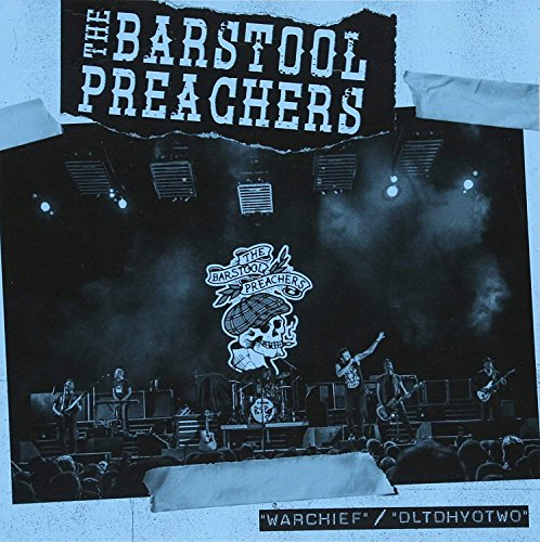 The Barstool Preachers performing on stage with a skull logo in blue tint.