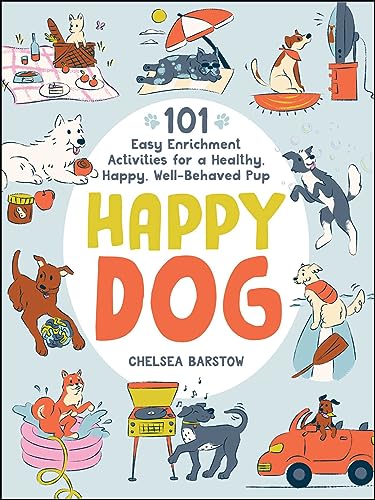 Book cover with illustrated dogs enjoying various activities.