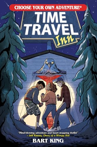Book cover: three kids face a spooky inn with an owl on the roof.
