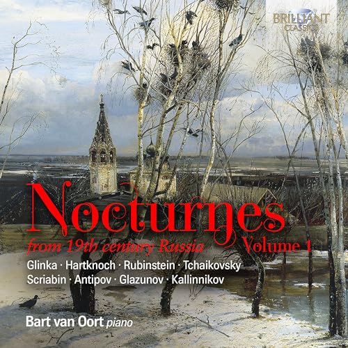 CD cover featuring a winter landscape with bare trees, a tower, and red text.