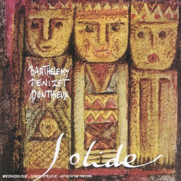 CD cover: four stylized face masks against a textured, reddish-brown background.