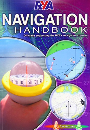 Cover of the RYA Navigation Handbook featuring a hand-held compass and nautical chart overlays.