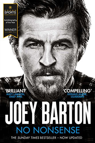 Close-up of Joey Barton’s face on the cover of his autobiography, “No Nonsense.”
