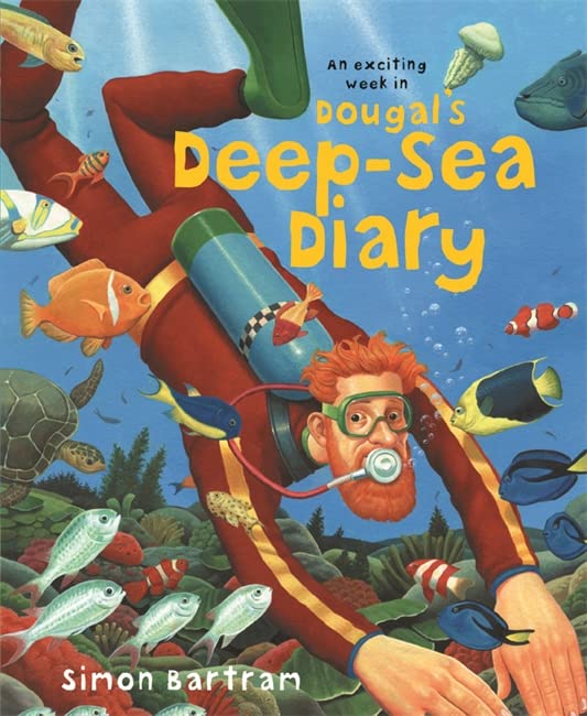 Book cover: red-suited diver with fish in a colorful underwater scene.