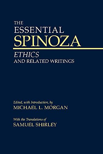 Book cover of The Essential Spinoza with white and yellow text on blue background.