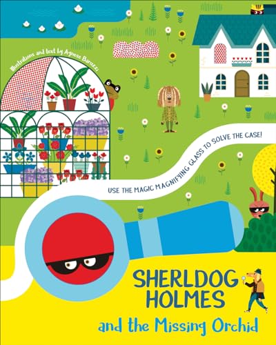 Colorful illustrated children’s book cover featuring a dog detective and magnifying glass.