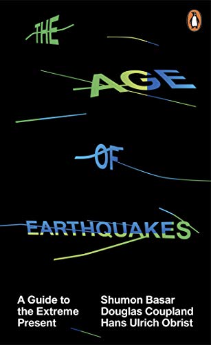 Book cover: "The Age of Earthquakes" with abstract, angled text.