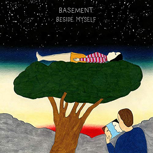 Album cover: illustrated tree with a person lying on top, another looking up.
