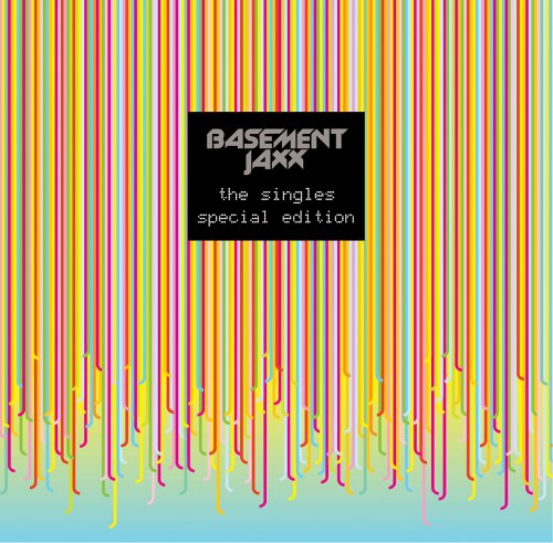 Basement Jaxx “The Singles” album cover with colorful vertical lines.