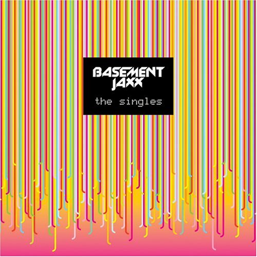 Basement Jaxx “The Singles” CD cover with colorful stripes on pink.
