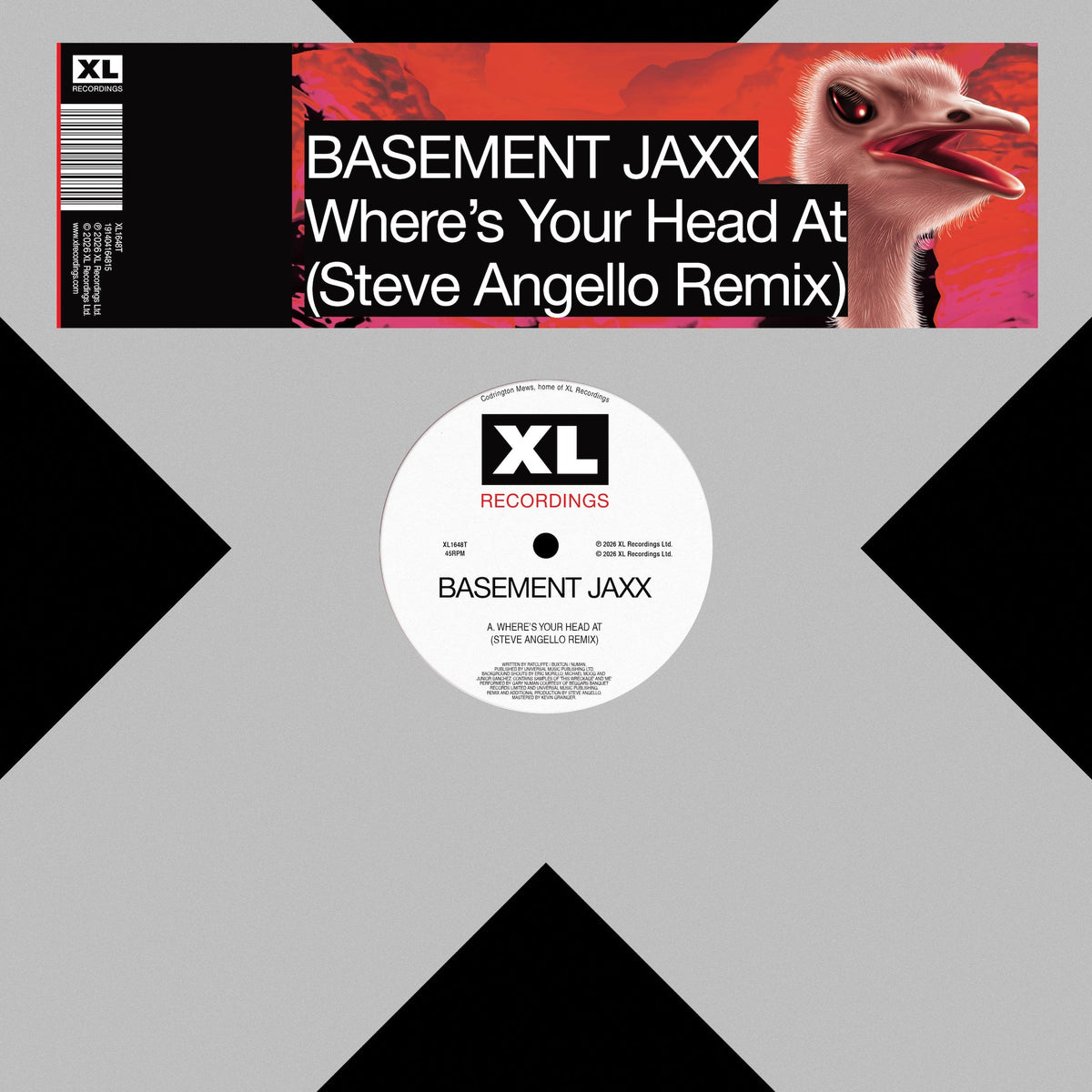 Basement Jaxx vinyl record cover with a pink and white bird illustration.