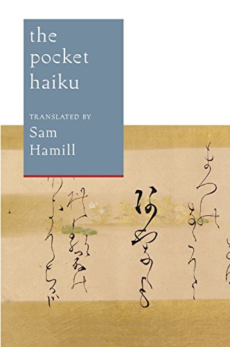 Book cover: "The Pocket Haiku" with Japanese calligraphy background.