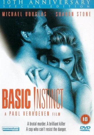 DVD cover for "Basic Instinct" featuring Michael Douglas and Sharon Stone.
