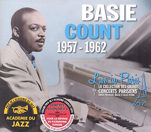 Count Basie portrait on a double CD cover, "Live in Paris 1957-1962".