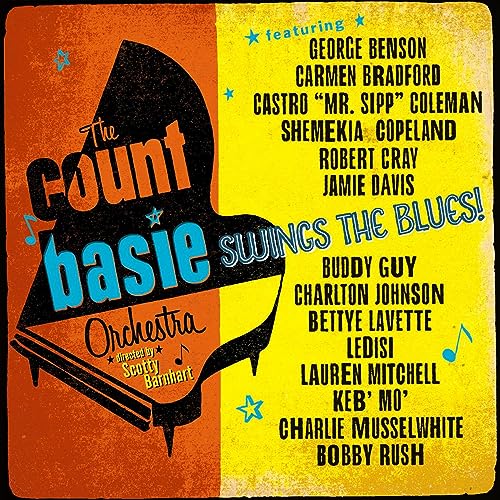 CD cover for Count Basie Orchestra’s “Basie Swings The Blues” featuring multiple artists.