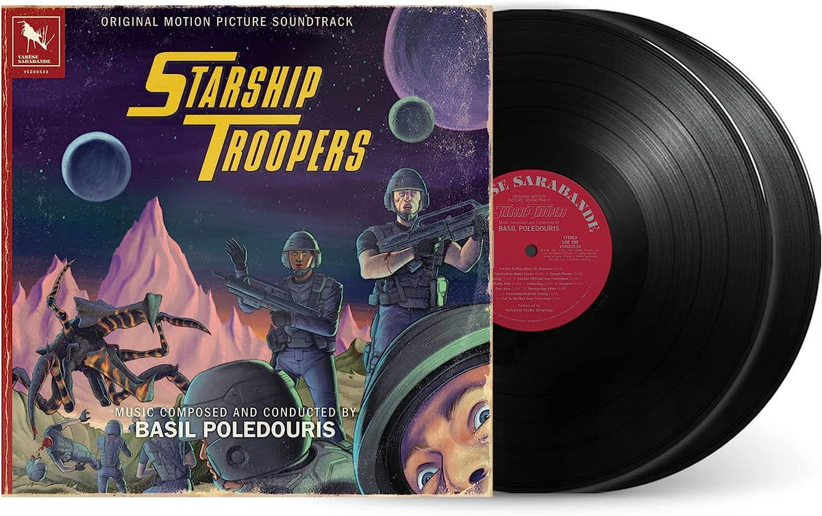 “Starship Troopers” soundtrack 2LP vinyl record with science fiction cover art.