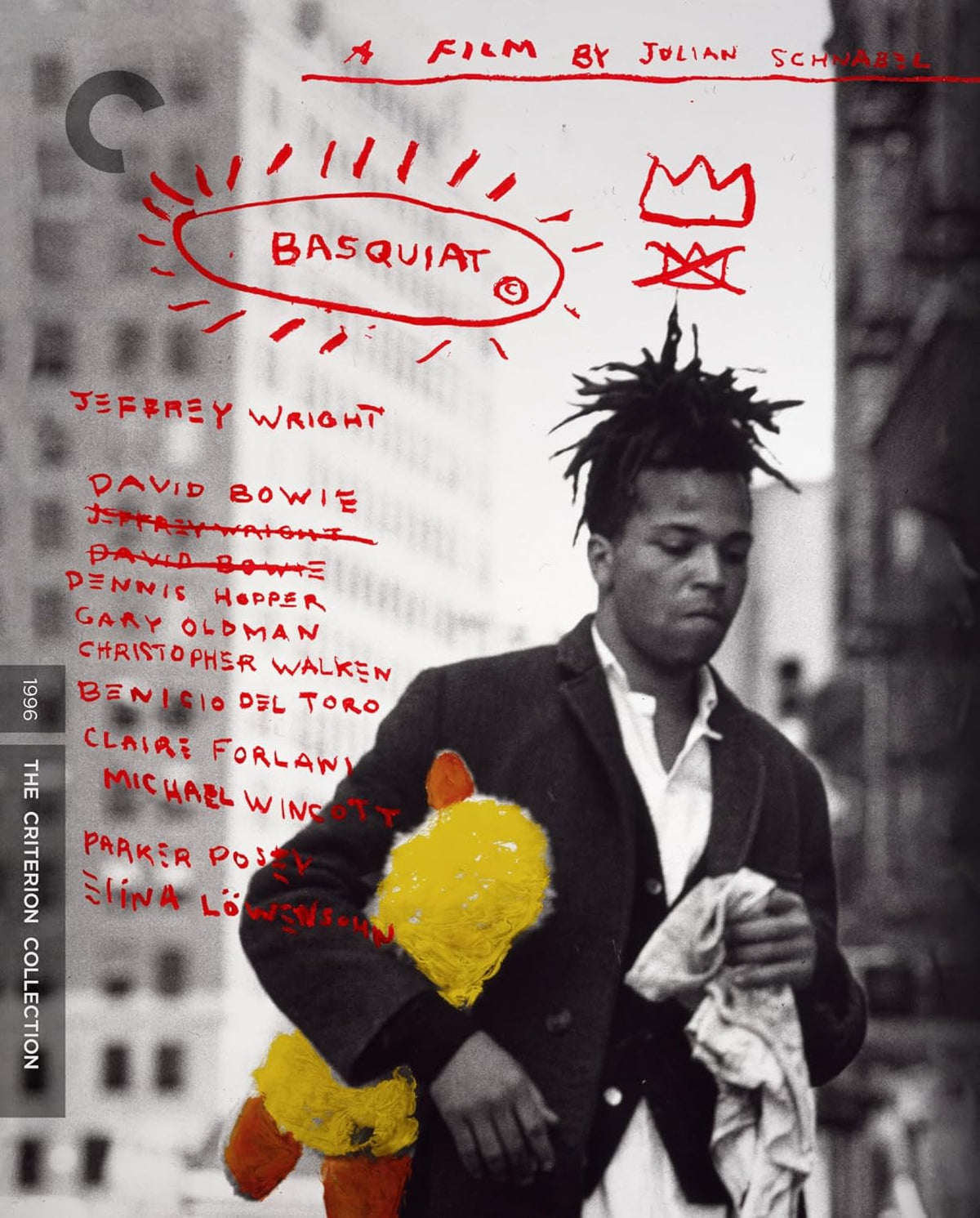 “Basquiat” Blu-ray cover featuring a portrait of David Bowie in character.