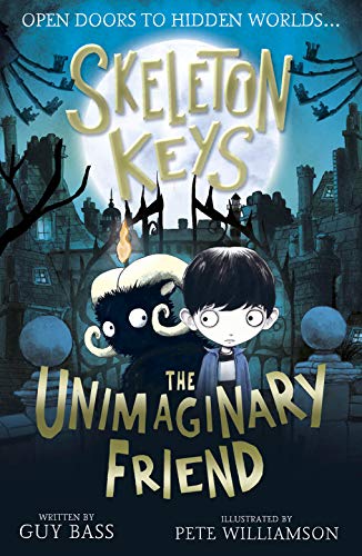 Book cover: children with a large, dark creature before a spooky castle.