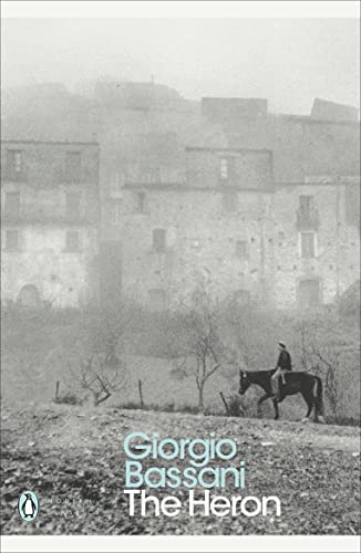 Book cover: "The Heron" by Giorgio Bassani, with a vintage, misty landscape.
